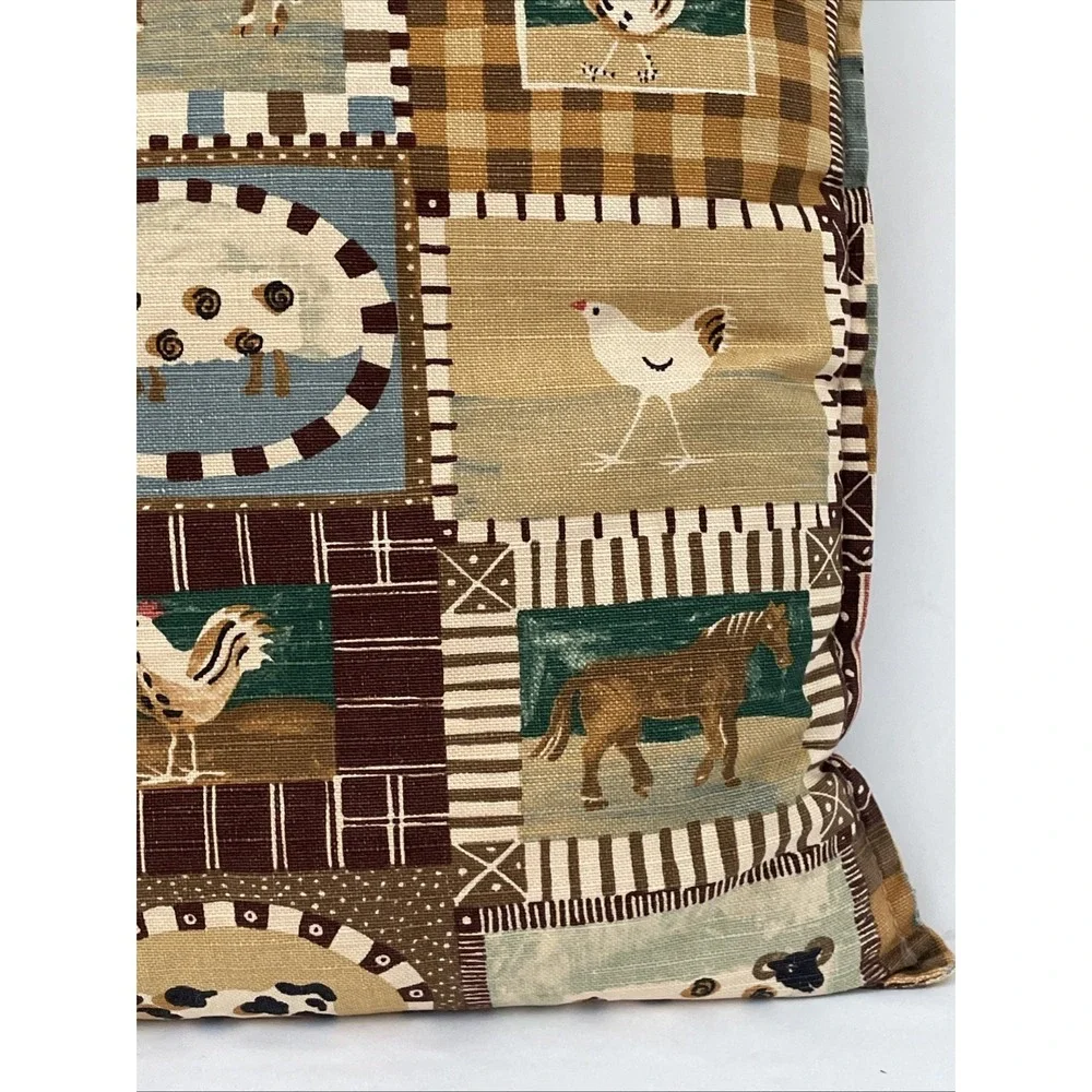 Throw Pillow Farmhouse Cows Sheep Horses Country Farm Folk Art Americano